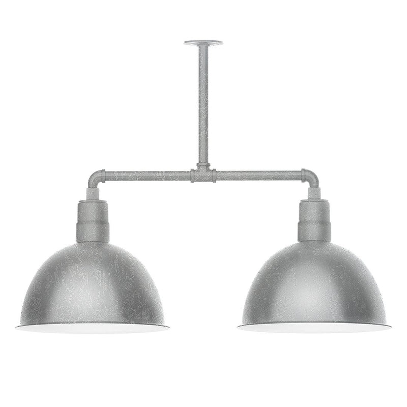 Two-light pendant with painted galvanized dome shades and stem-hung bar