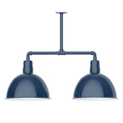 Navy 2-light stem pendant light with two deep bowl shades