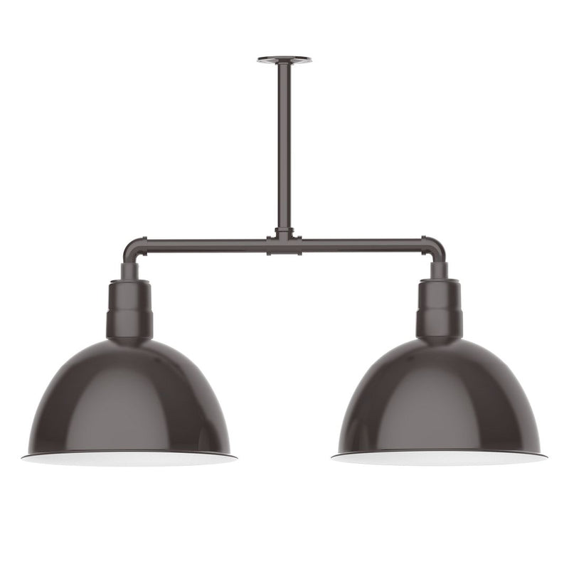 Two-light pendant with two dark bronze domed shades and central bar