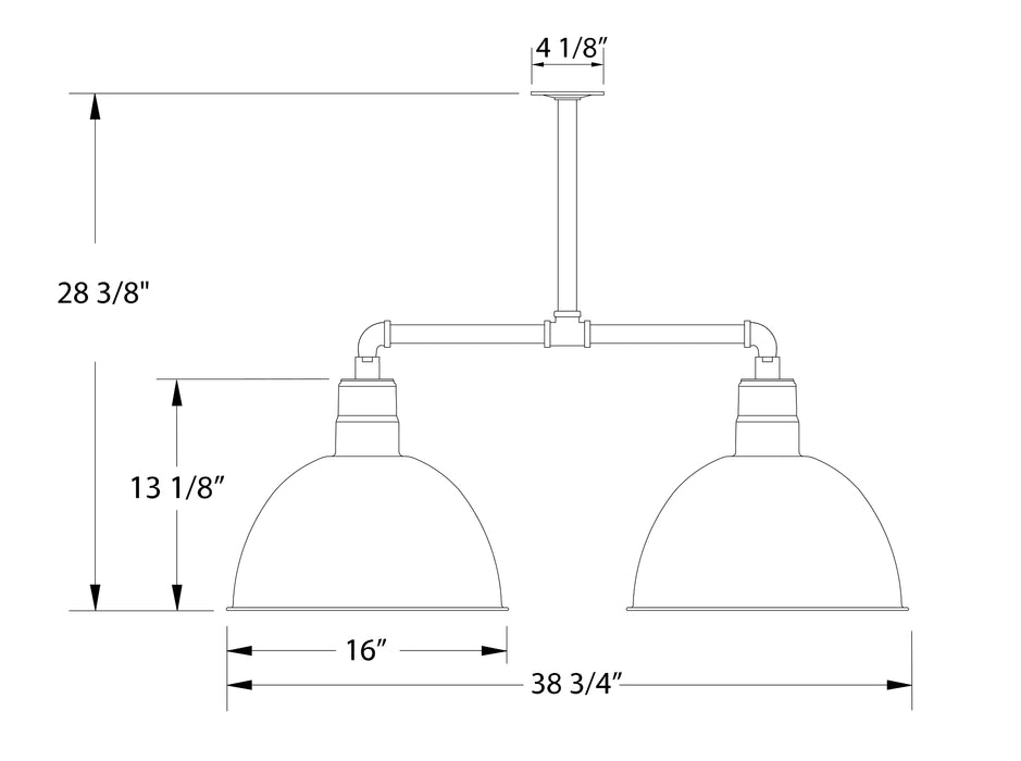 Deep Bowl 16" 2-light Stem Hung Pendant Light in Slate Gray Line Drawing