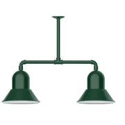 Forest green 2-light stem hung pendant light with twin bell shades