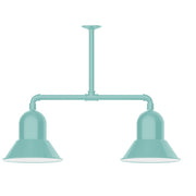 Sea green 2-light stem-hung pendant light with two bell-shaped shades