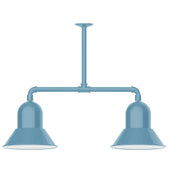 Light blue two-light stem-hung pendant light with two bell shades