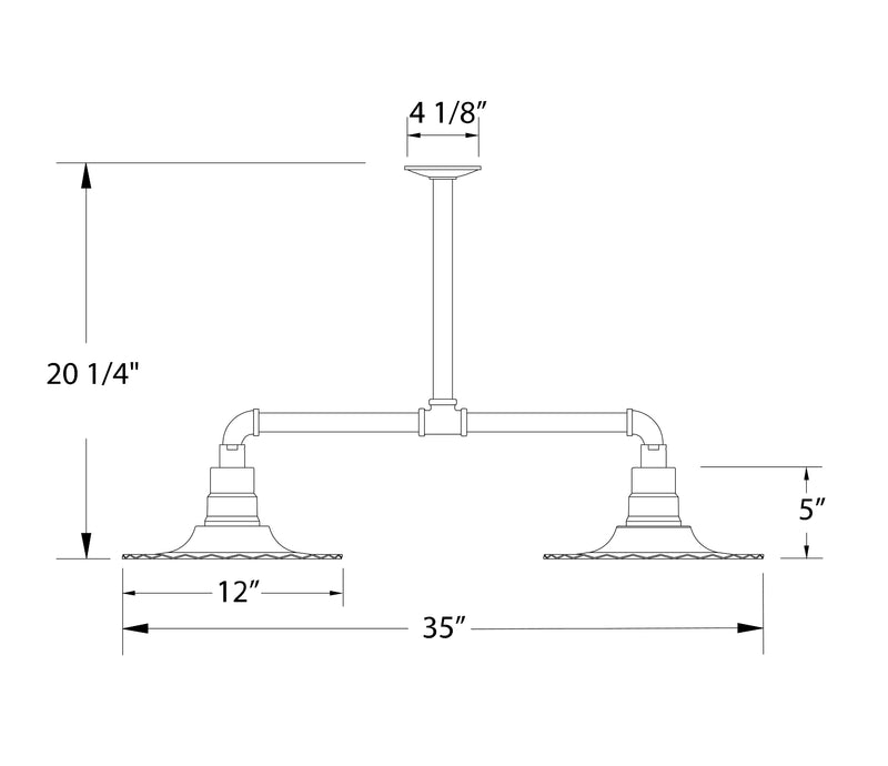 Dimensions: slate gray 2-light stem pendant, 12-in width, 35-in length, 5-in shades