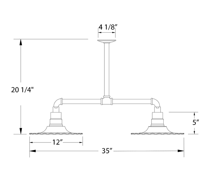 Radial 12" 2-light Stem Hung Pendant Light in Painted Galvanized Line Drawing