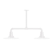 White 2-light stem-hung pendant with bar and two flared lamp sockets