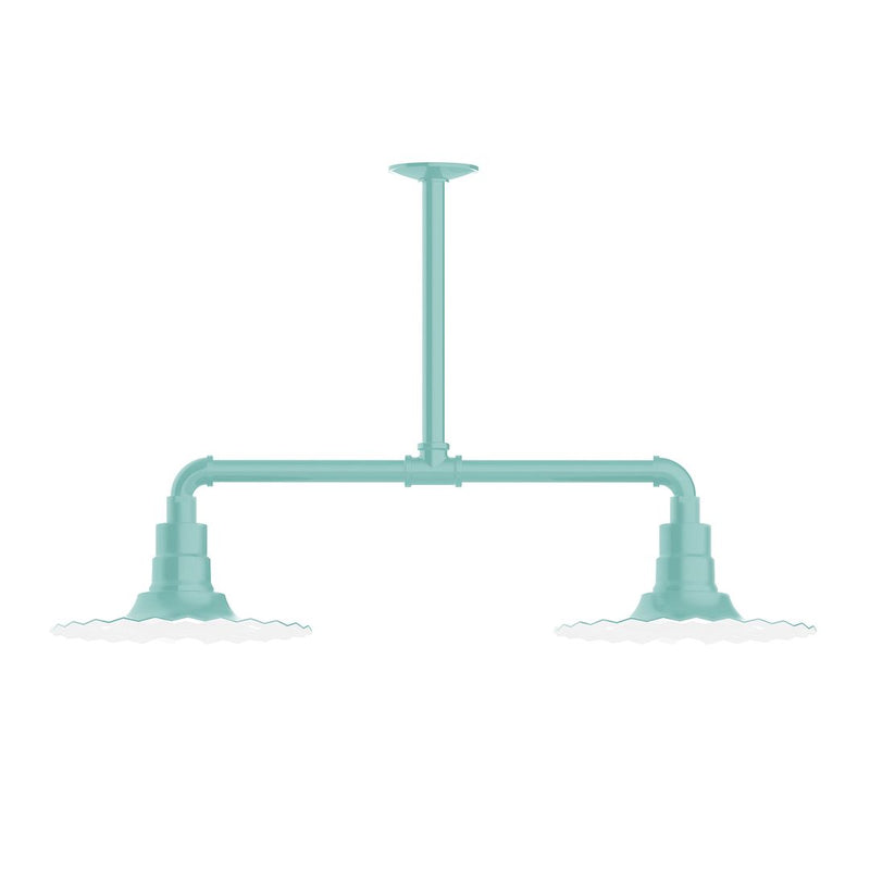 Sea green 2-light stem pendant with horizontal bar and two socket ends