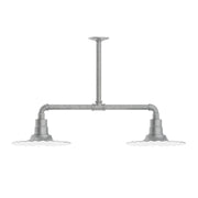 Two-light stem-hung pendant with crossbar arms, gray painted galvanized finish