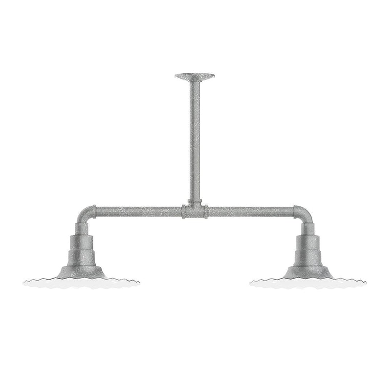 Two-light stem pendant light with horizontal bar and painted galvanized finish
