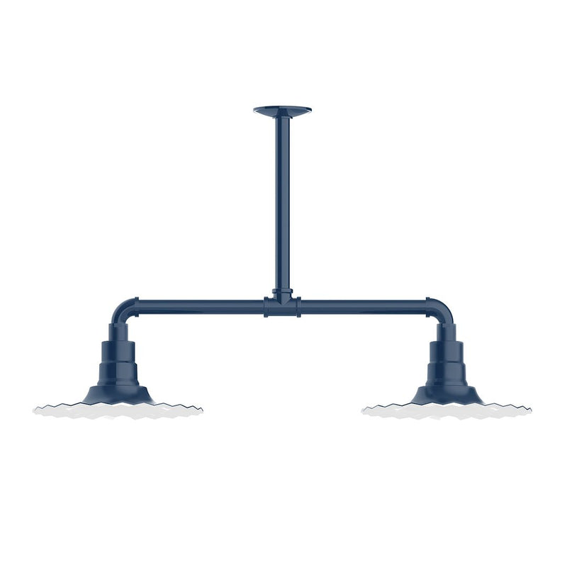 Navy 2-light stem hung pendant light with radial cage frame