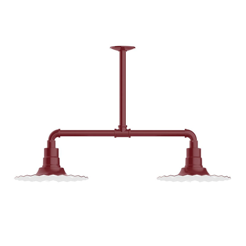 Barn red 2-light stem-hung pendant light with twin downward sockets