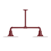 Barn red two-light stem pendant light with two down-facing bell sockets