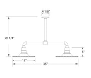 Navy 2-light stem-hung pendant light with dual sockets and 12 in width