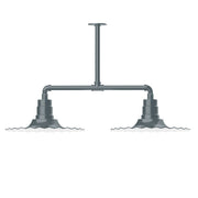 Slate gray stem-hung 2-light pendant with two dome shades on a horizontal bar