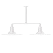 White 2-light stem-hung pendant light with rectangular cage frame and two sockets
