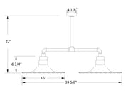 Two-light pendant layout with 16 in width, 22 in height, and two stems