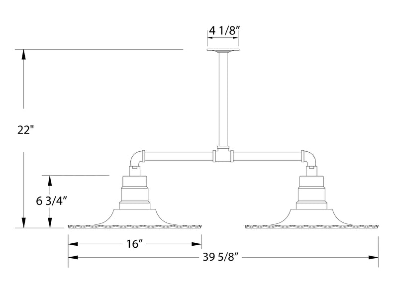 Stem-hung pendant light, 16 in width, 22 in height, 2-light with two bases