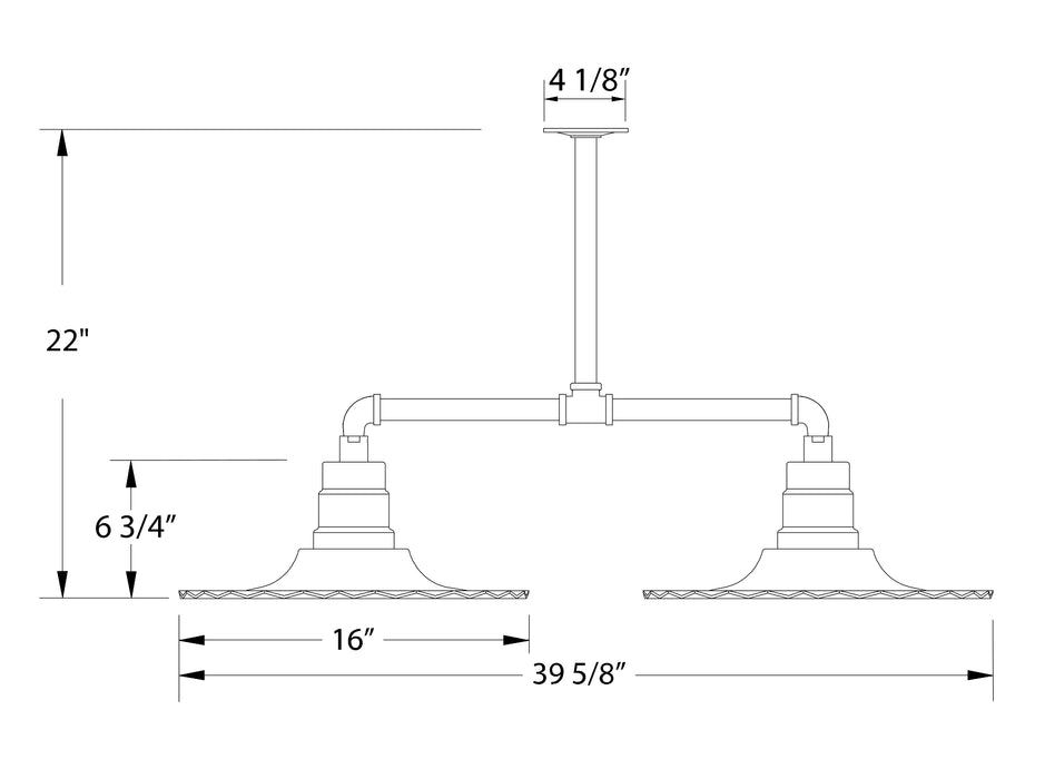 Radial 16" 2-light Stem Hung Pendant Light in Barn Red Line Drawing