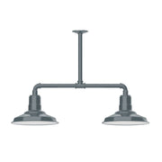 Slate gray 2-light stem hung pendant with two dome shades and crossbar arms