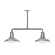 Painted galvanized two-light stem pendant with two dome shades, gray finish