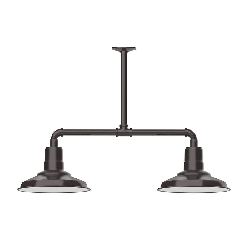 Two-light stem-hung pendant light with two dome shades, bronze finish
