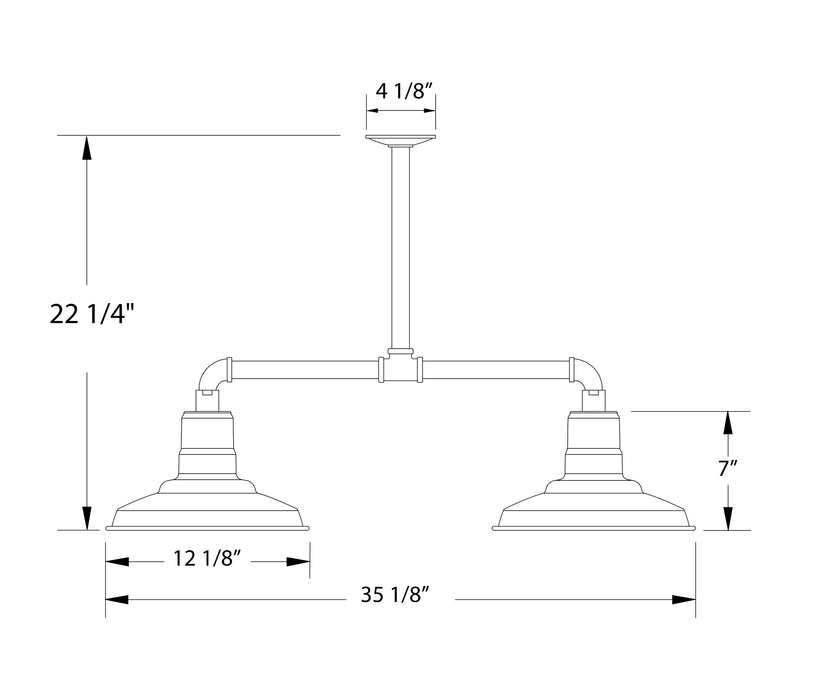 Warehouse 12" 2-light Stem Hung Pendant Light in Vermillion | Montclair Light Works