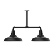 Black two-light stem hung pendant light with two dome shades