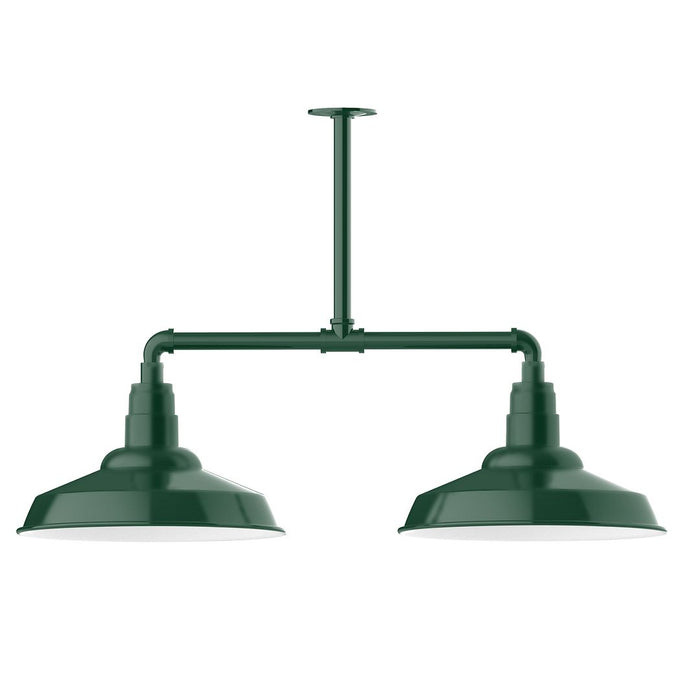 Warehouse 16" 2-light LED Stem Hung Pendant Light in Forest Green