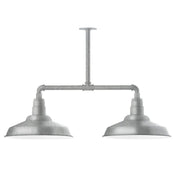 2-light stem-hung pendant light with two metal bell shades, painted galvanized finish