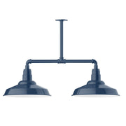 Navy two-light stem hung pendant light with two flared metal shades