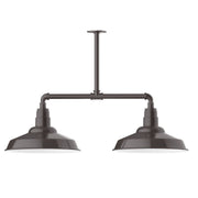 Two-light stem-hung pendant light with dark bronze metal shades and crossbar