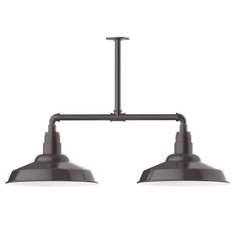 Two-light LED stem pendant light with two dark bronze cone shades