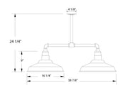 Two-light stem hung pendant light dimensions: 16 1/4 in wide, 24 1/4 in high