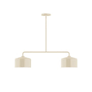 Cream 2-light linear LED pendant with two rectangular shades and round ceiling canopy.
