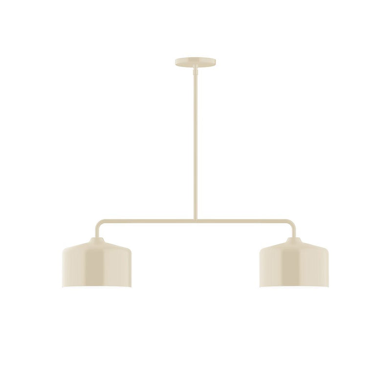 Cream 2-light linear LED pendant with two rectangular shades and round ceiling canopy.