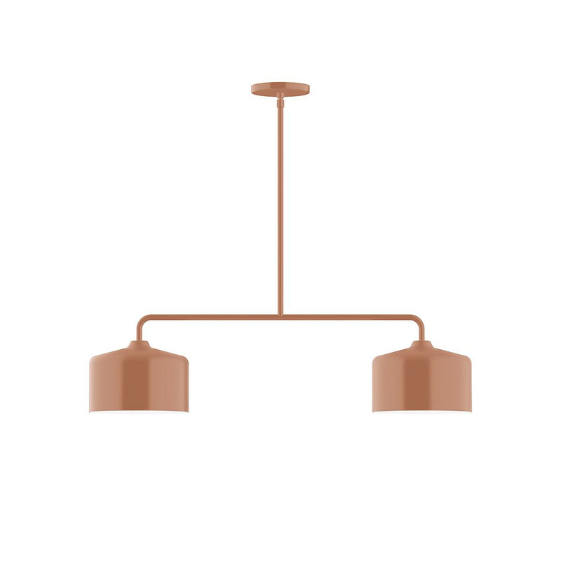 Terracotta two-light linear LED pendant with two cylindrical shades