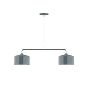 Slate gray two-light linear LED pendant with two cylindrical shades and round canopy.
