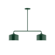 Forest green 2-light linear pendant with two cylindrical shades and canopy.
