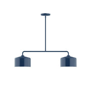 Navy two-light linear LED pendant with twin cylindrical shades