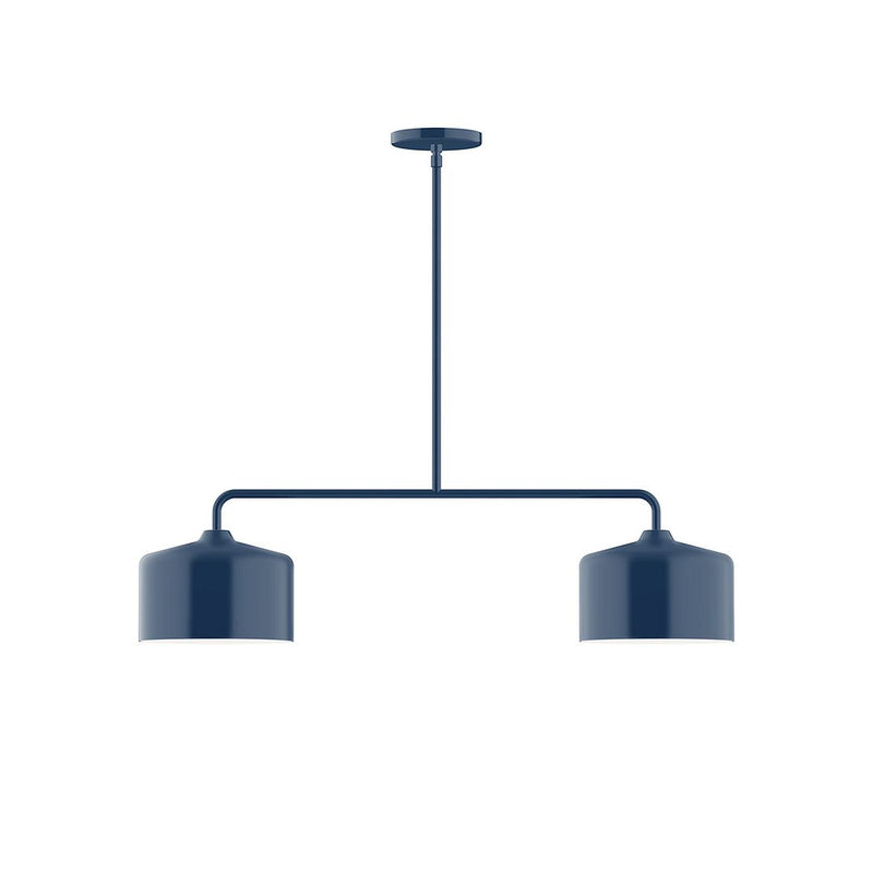 Navy two-light linear LED pendant with twin cylindrical shades