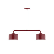 Barn red 2-light linear LED pendant with two cylindrical shades and round canopy