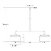 2-light linear pendant dimension diagram with two boxy shades and hanging bar