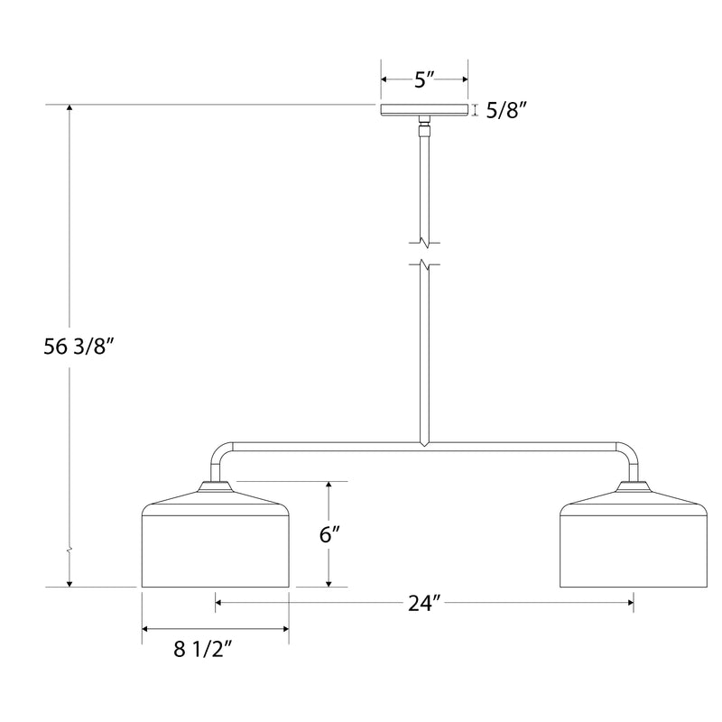 Bright yellow 2-light linear LED pendant dimensions showing two shades and 24 in bar