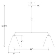 2-light linear pendant dimensions diagram, hanging height 58 1/4 in