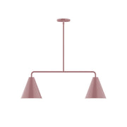 Mauve 2-light linear pendant with two fabric bell shades