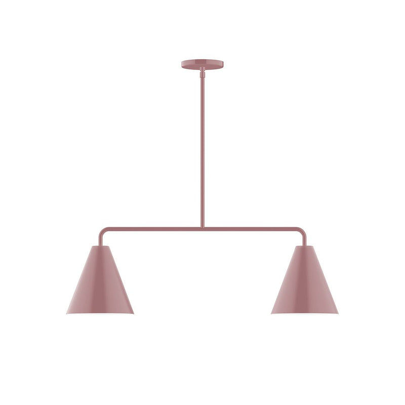 Mauve 2-light linear pendant with two fabric bell shades