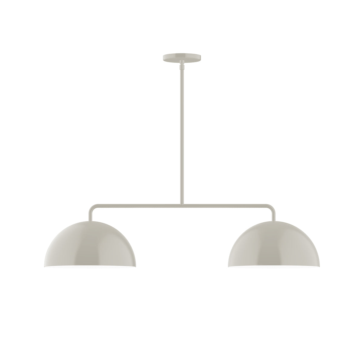 2-light linear pendant with two silk-gray dome shades and straight canopy bar