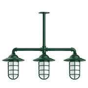 3-light stem pendant lantern light with three green glass-pane shades