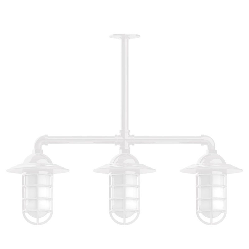 Vaportite 3-light stem-hung pendant light with three white lantern shades