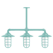 Sea green 3-light stem pendant with three lantern glass shades